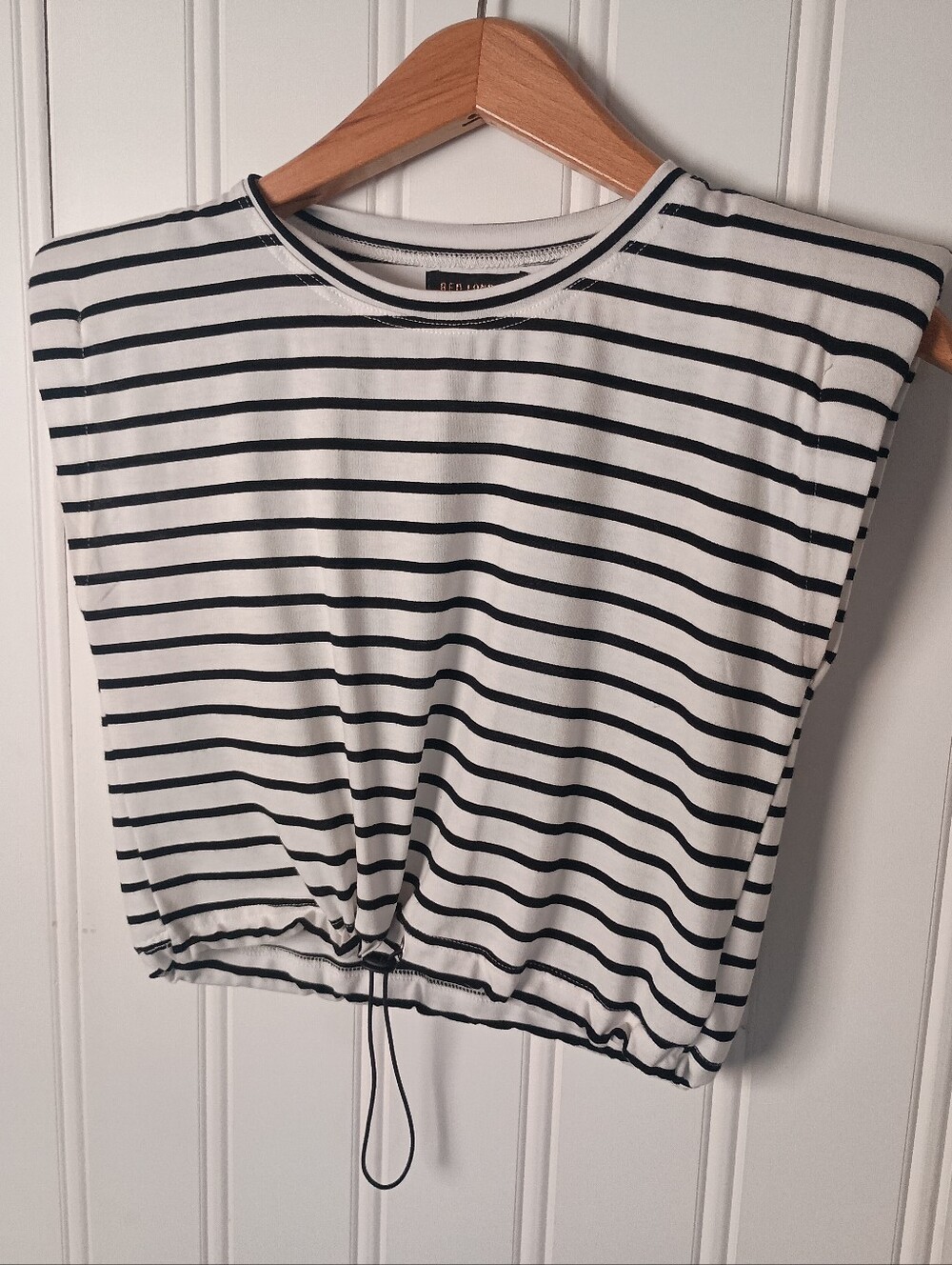 QED London- Striped Drawstring Tank Top - White / Black- Size M